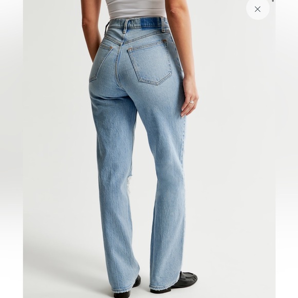 Abercrombie & Fitch Light Blue Straight Leg Ripped Jeans - Picture 3 of 8